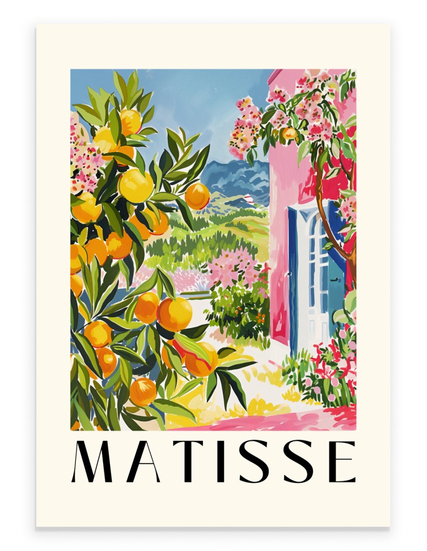 Matisse inspired citrus tree with oranges colorful art print