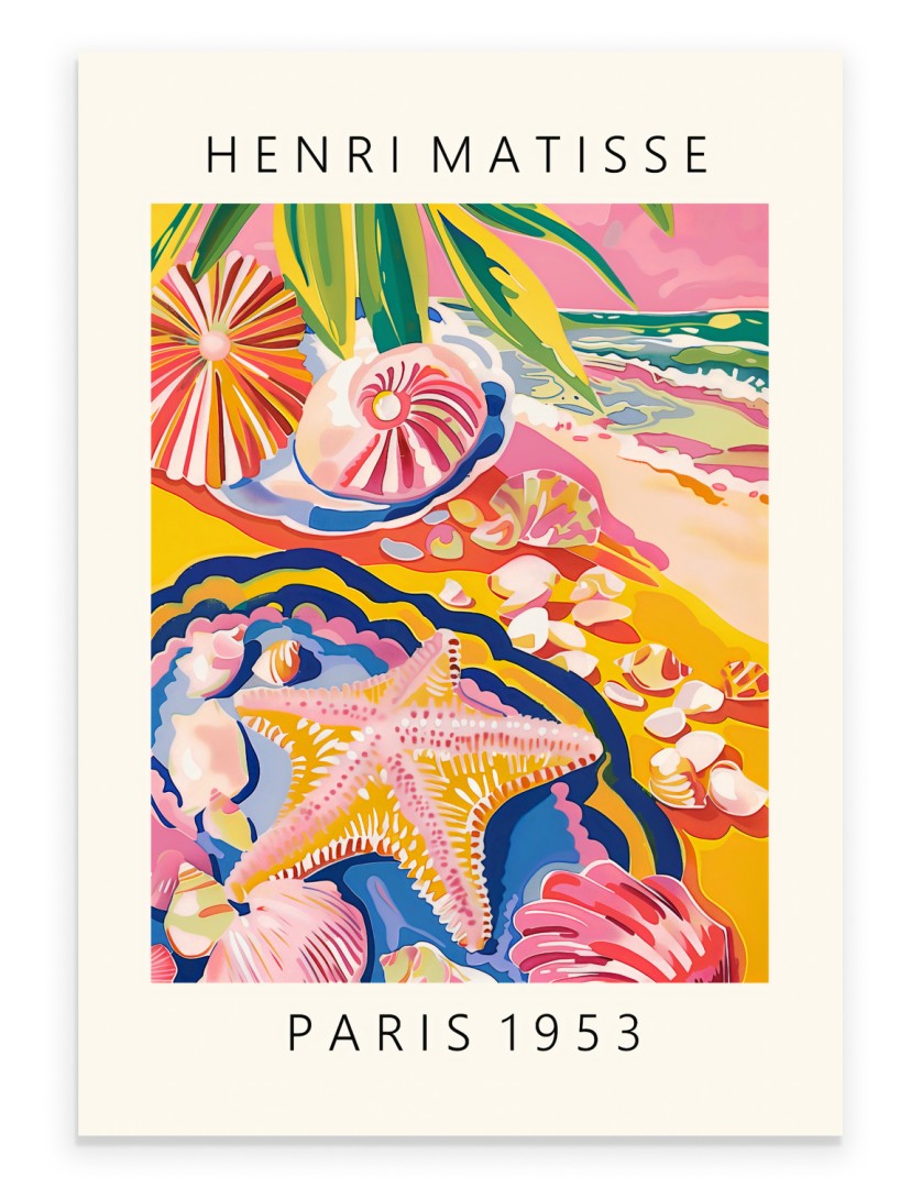 Matisse inspired starfish and seashell beach scene colorful art print