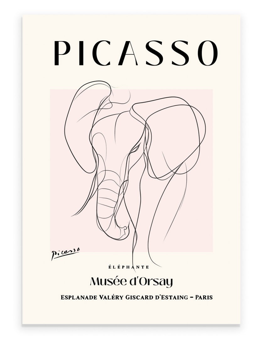 Picasso inspired elephant line art drawing minimalist print