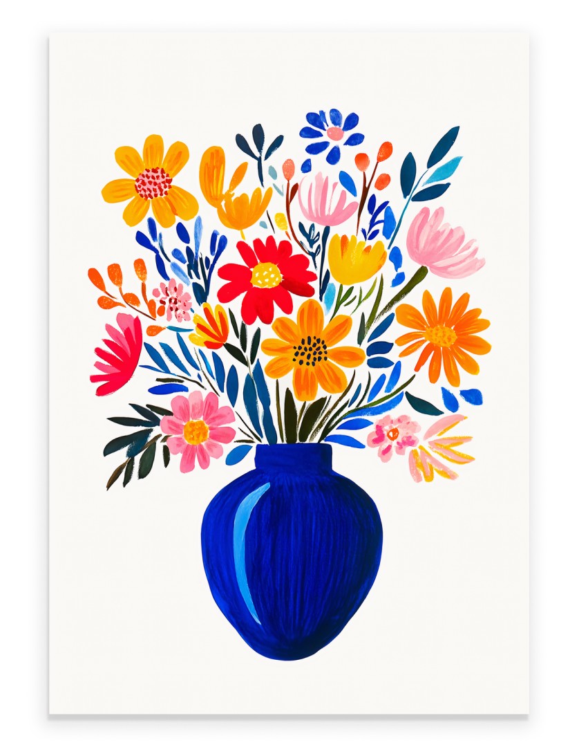 Colorful flower vase art print with bright modern floral bouquet