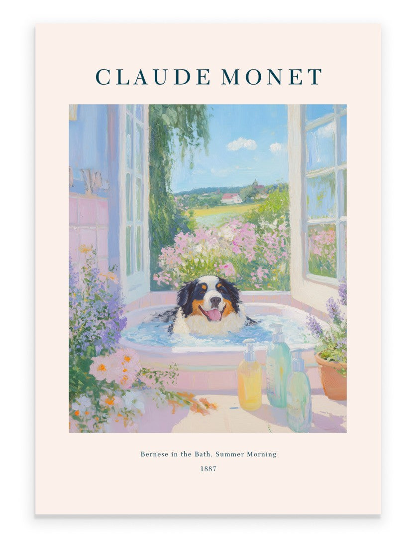 Bernese Mountain Dog bathroom art print in Monet inspired impressionist style