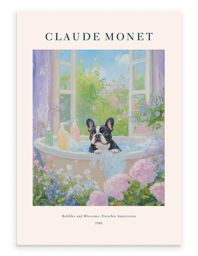 French Bulldog bathroom art print in Monet inspired impressionist style