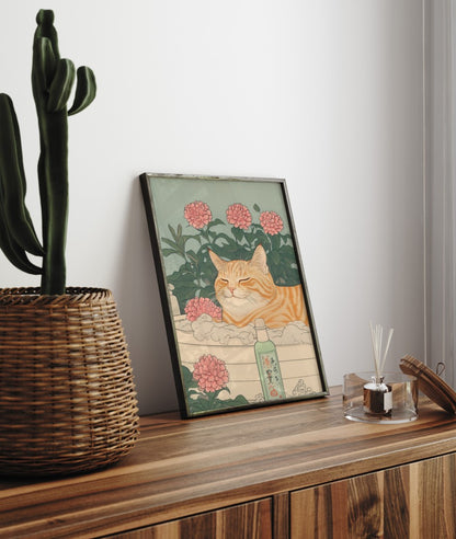 Japanese cat in bathroom - Art print