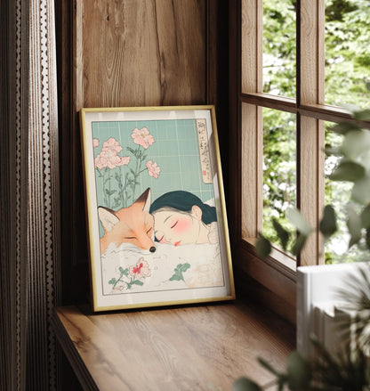 Girl and Fox - Japanese Bathroom Print