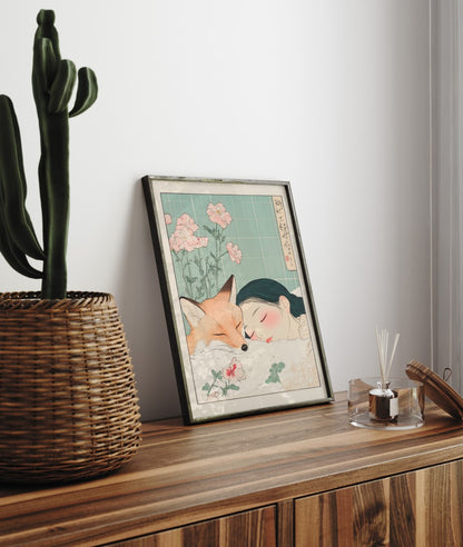 Girl and Fox - Japanese Bathroom Print