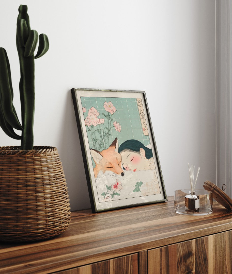 Girl and Fox - Japanese Bathroom Print