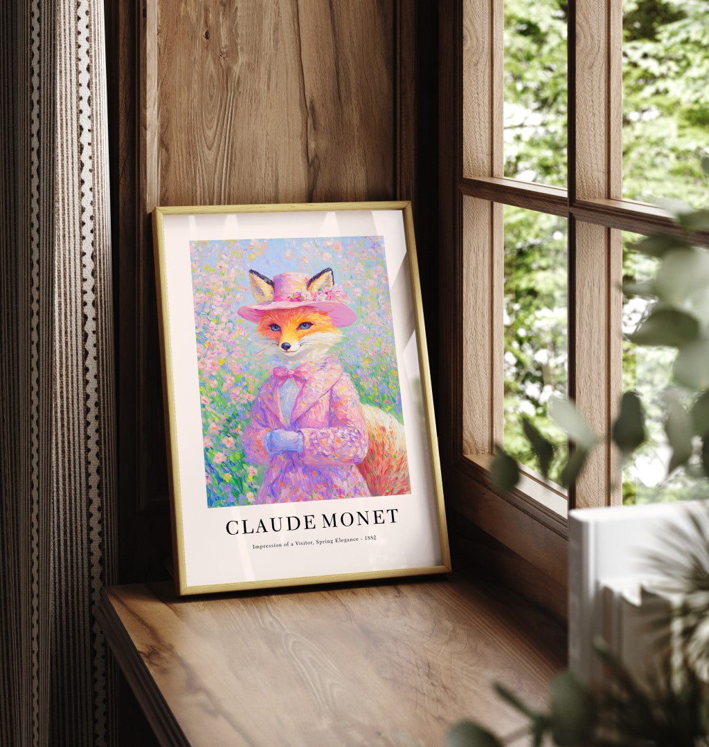 Framed fox impressionist art print inspired by Claude Monet
