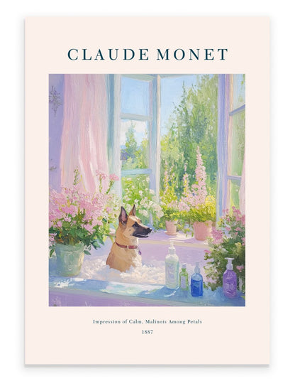 Belgian Malinois bathroom art print in Monet inspired impressionist style