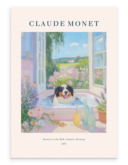 Bernese Mountain Dog bathroom art print in Monet inspired impressionist style
